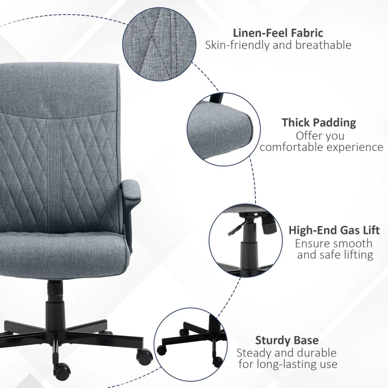 Dark Grey Linen High-Back Swivel Office Chair with Adjustable Height and Tilt