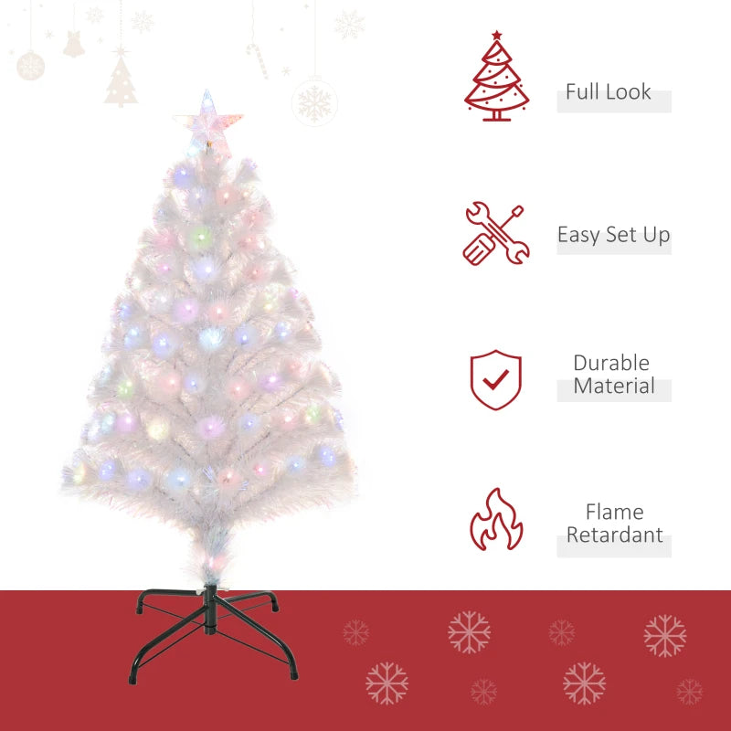 3FT Pre-Lit White Fibre Optic Christmas Tree with LED Lights