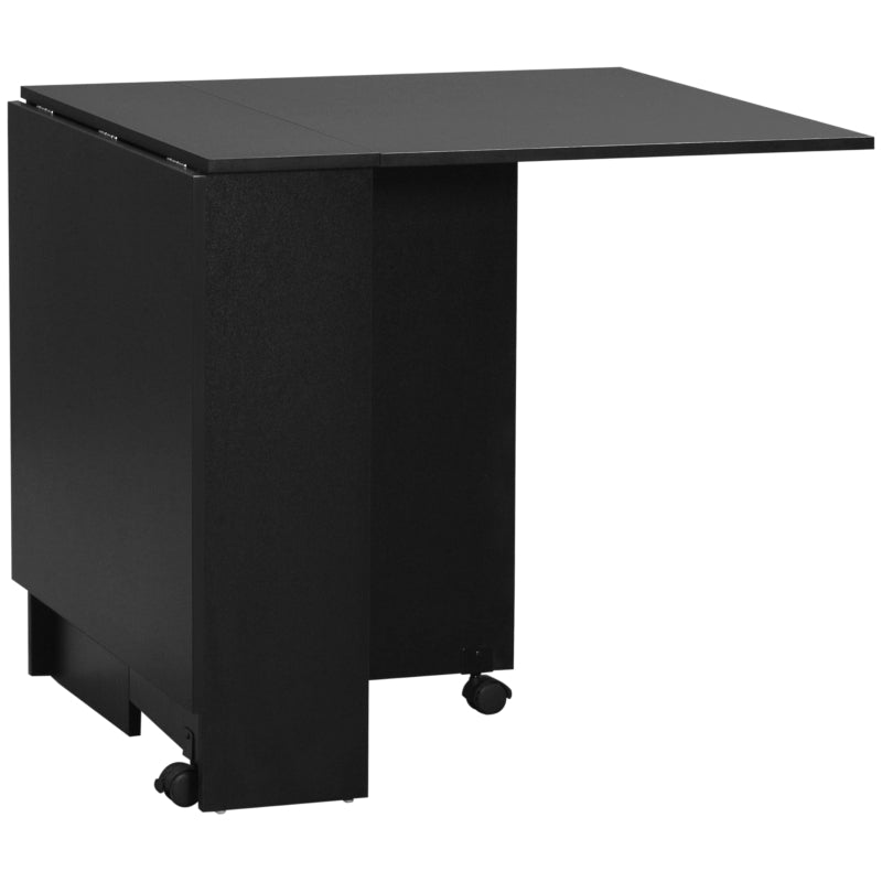 Foldable Extendable Dining Table with Shelves and Casters - Black