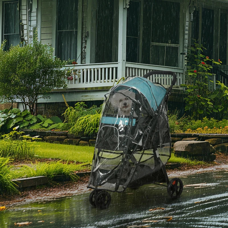 Foldable Pet Stroller with Rain Cover - Dark Green, XS/S Dogs