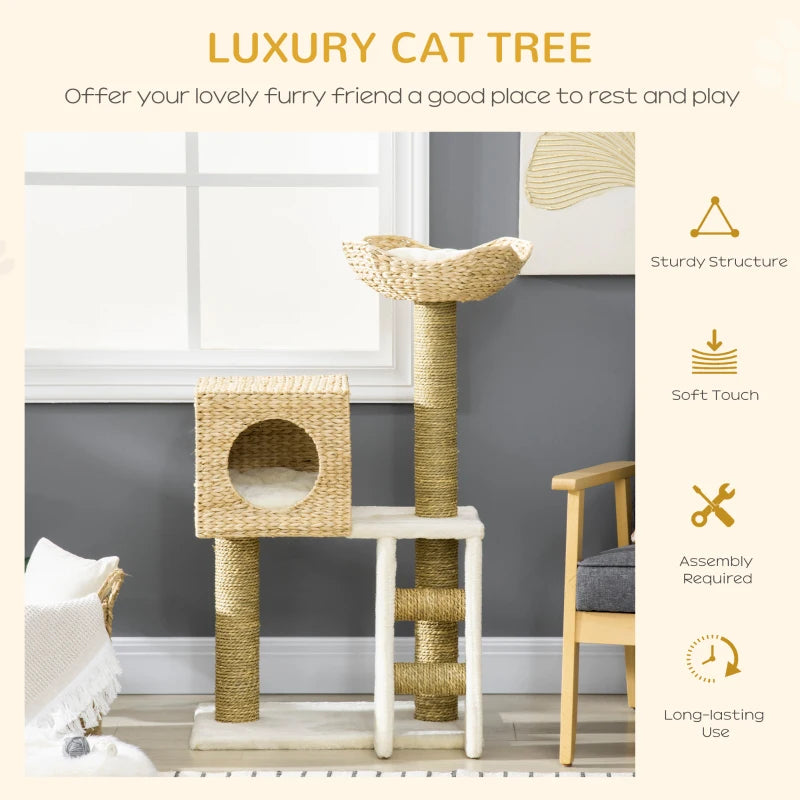 Cat Tree with Scratching Posts, Bed, Cat House - Natural