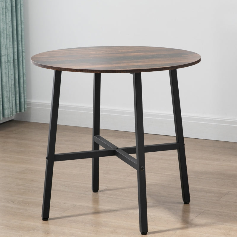 Rustic Brown Round Dining Table with Steel Legs