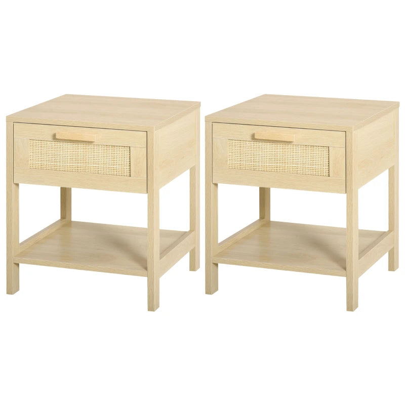 Rattan Drawer Nightstand, Farmhouse Side Table Set