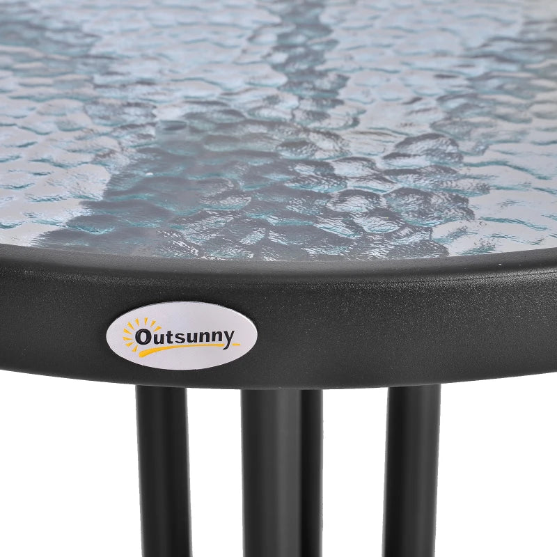 Round Glass Outdoor Bistro Table - 60cm Diameter (Black)