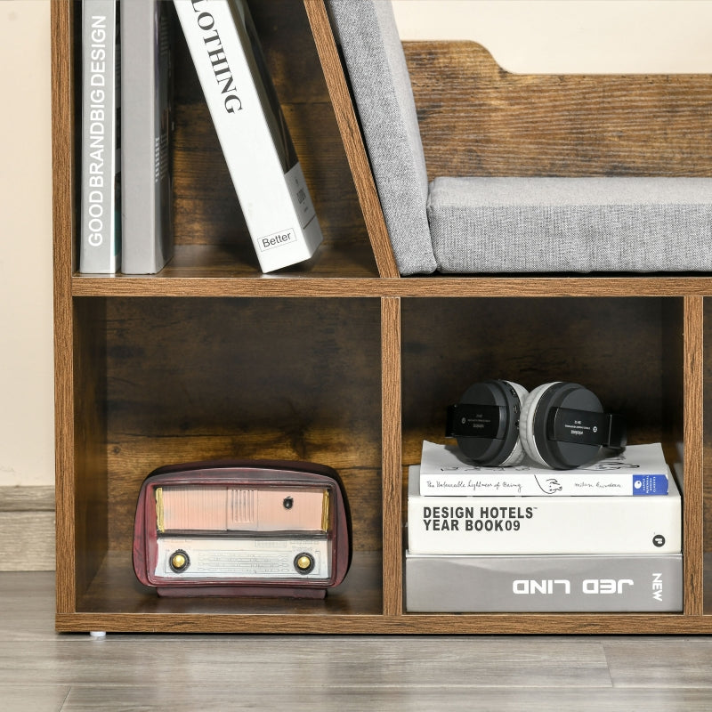 Wood-Effect 6-Compartment Bookcase with Padded Seat - Espresso