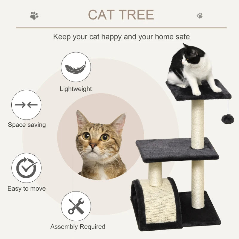 Black 72cm Cat Tree with Scratching Post and Pad for Indoor Cats