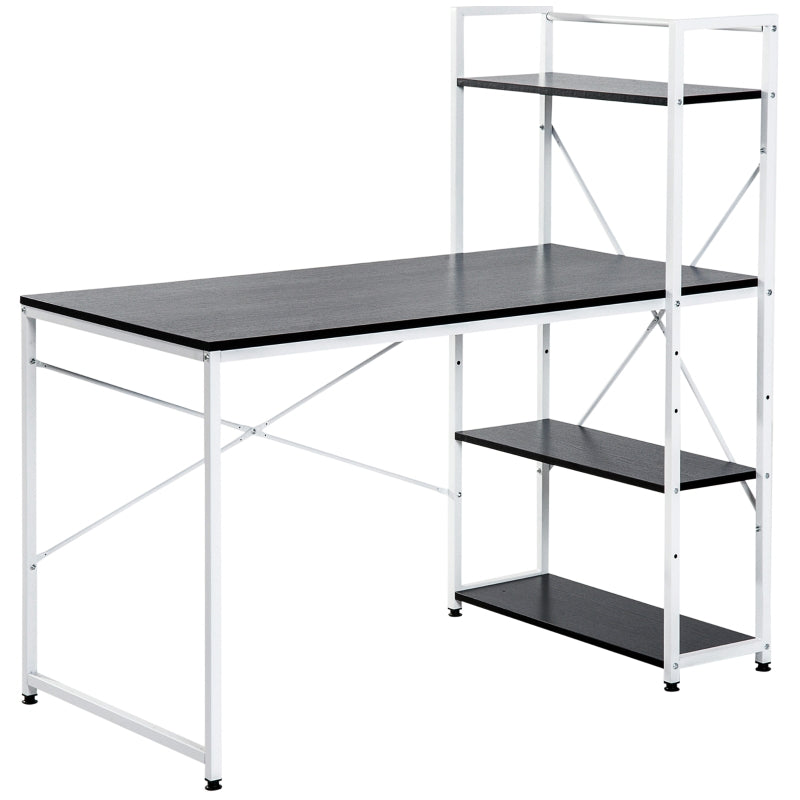 Reversible Industrial Computer Desk with Storage Shelves, Black & White