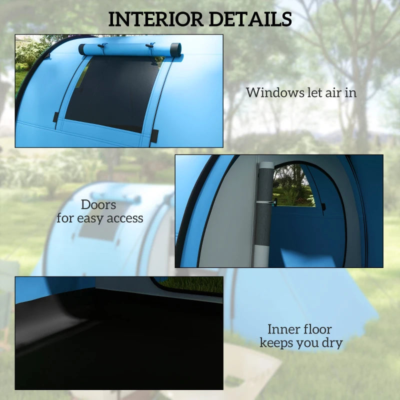 4-Person Sky Blue Tunnel Tent with Accessories