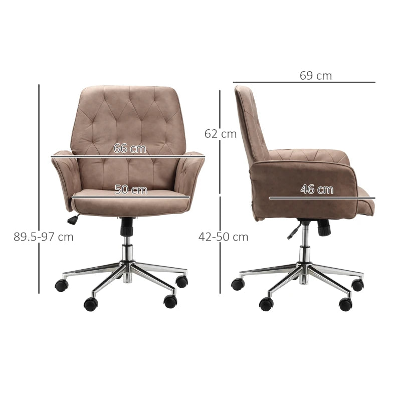 Microfibre Office Swivel Chair, Height Adjustable with Armrest, Coffee