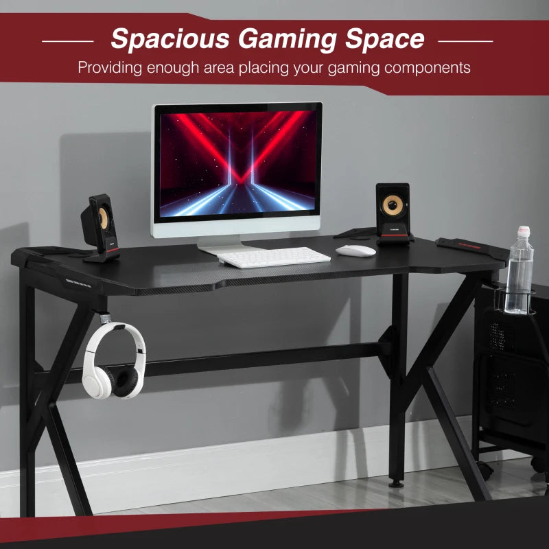 Adjustable Gaming Desk with Cup Holder and Headphone Hook - Black