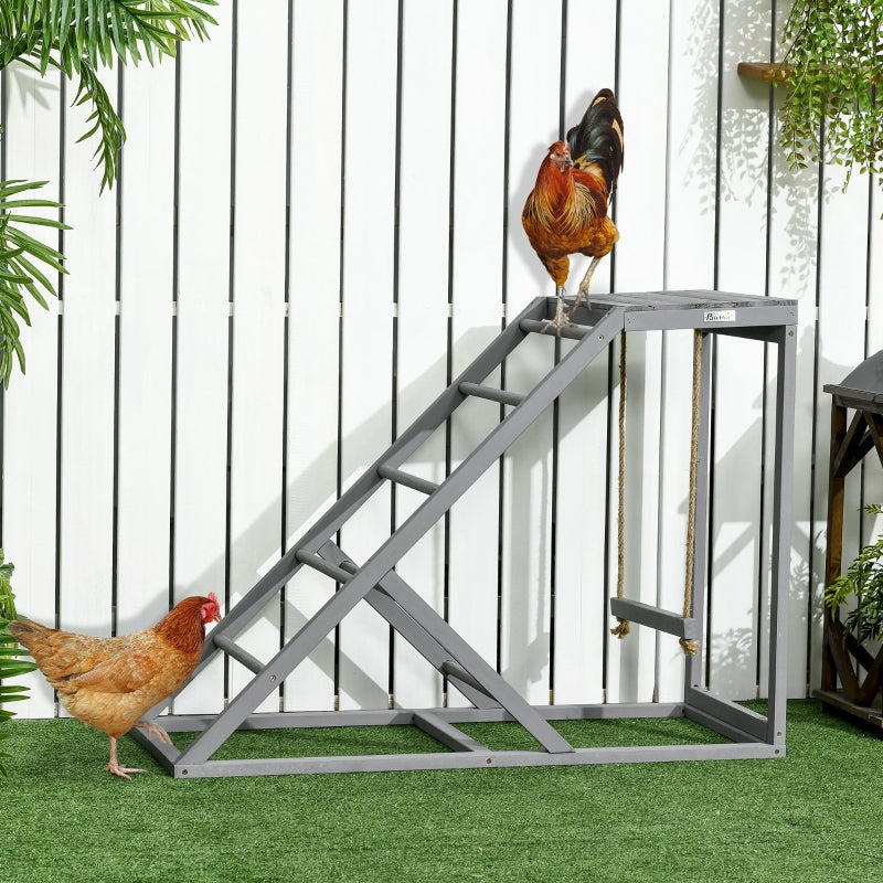 Grey Wooden Chicken Coop Playset with Swing & Ladder