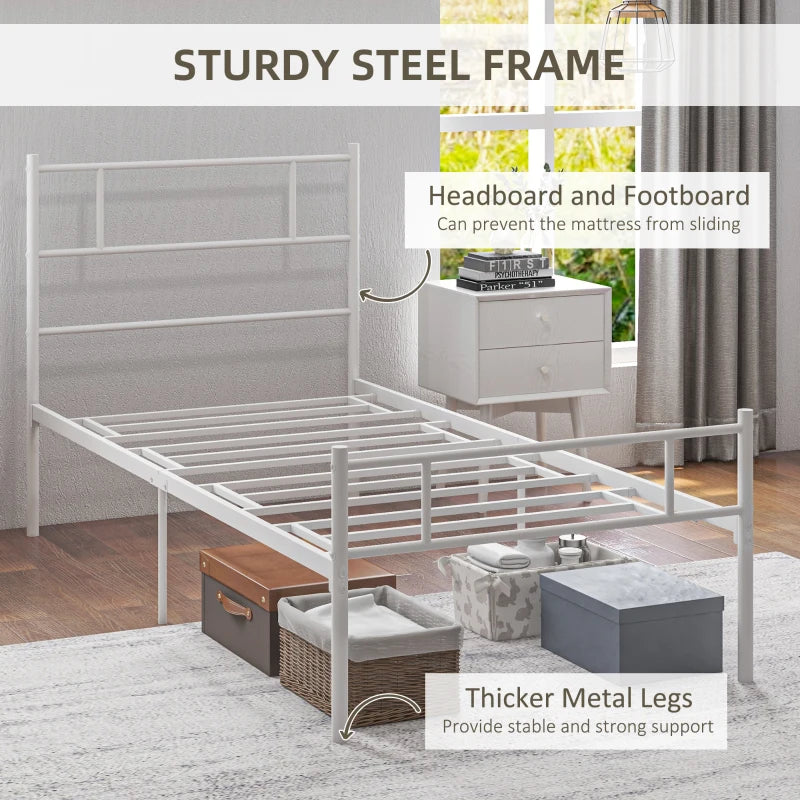 Metal Single Bed Frame with Headboard, Footboard, and Storage - Black