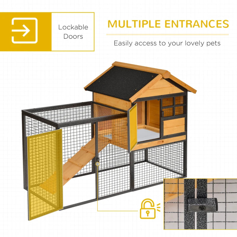 Light Yellow Wood-Metal Rabbit Hutch for Outdoor Pets 122x63x92cm