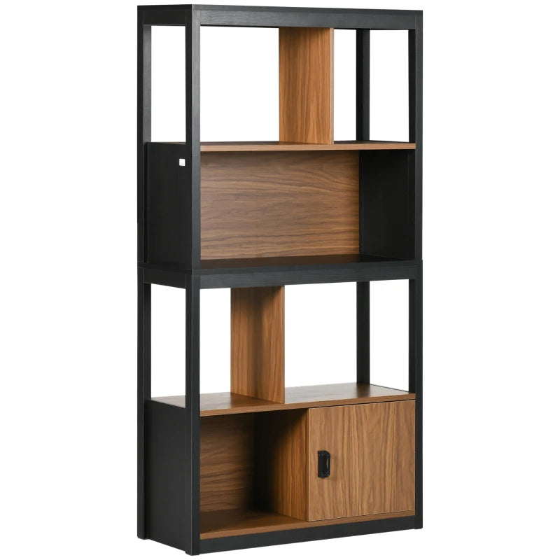 Modern Walnut Brown 4-Tier Bookshelf with Storage Cabinet