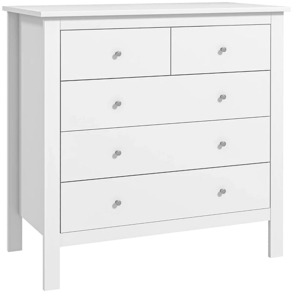 White 5-Drawer Storage Cabinet with Metal Handles - Bedroom, Living Room, Nursery Organizer
