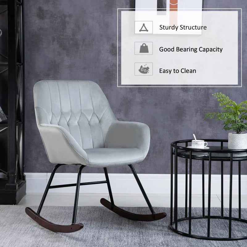 Grey and Black Rocking Armchair with Steel Frame and Sponge Padding