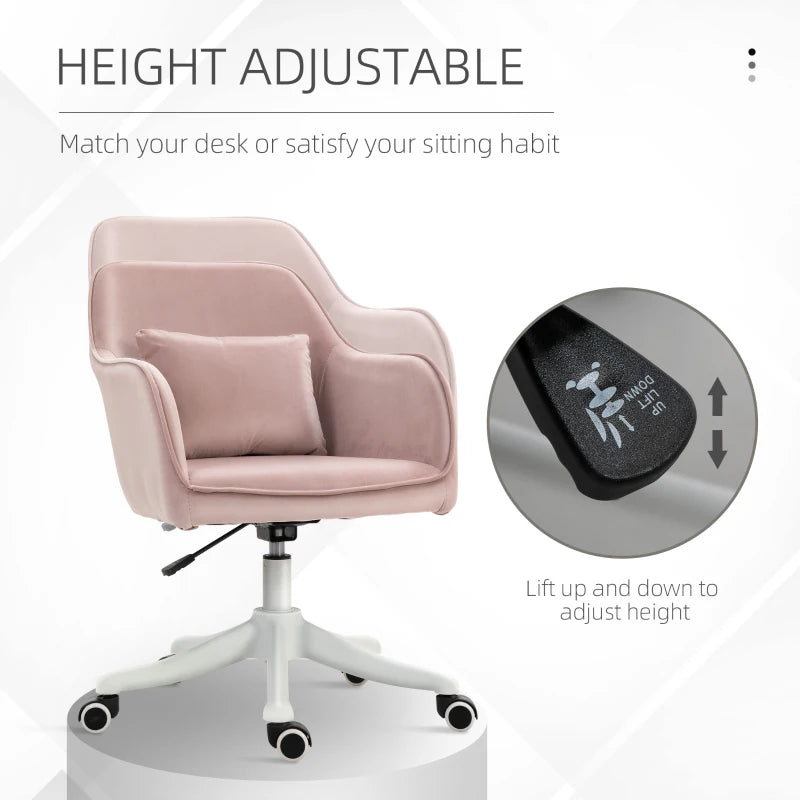 Velvet Pink Office Chair with Massage Lumbar Pillow