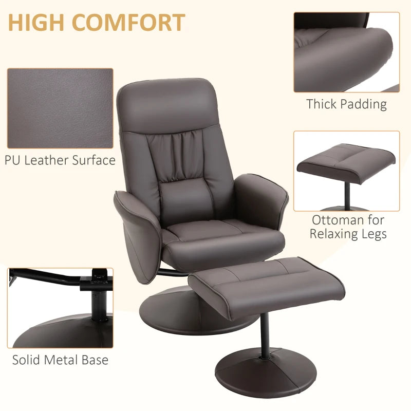 Brown High Back Recliner Chair with Footstool - Executive Lounge Armchair