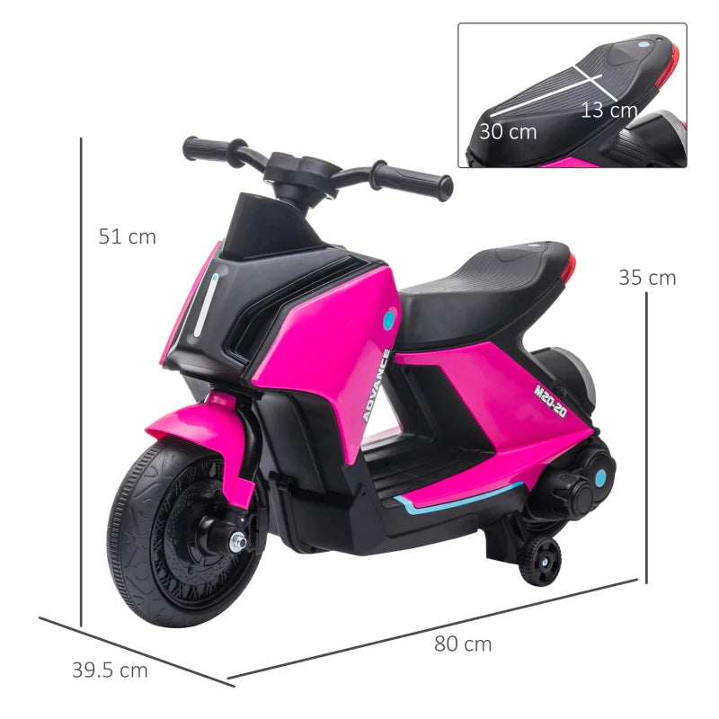 6V Pink Kids Electric Motorbike Ride-On Toy with Music & Lights