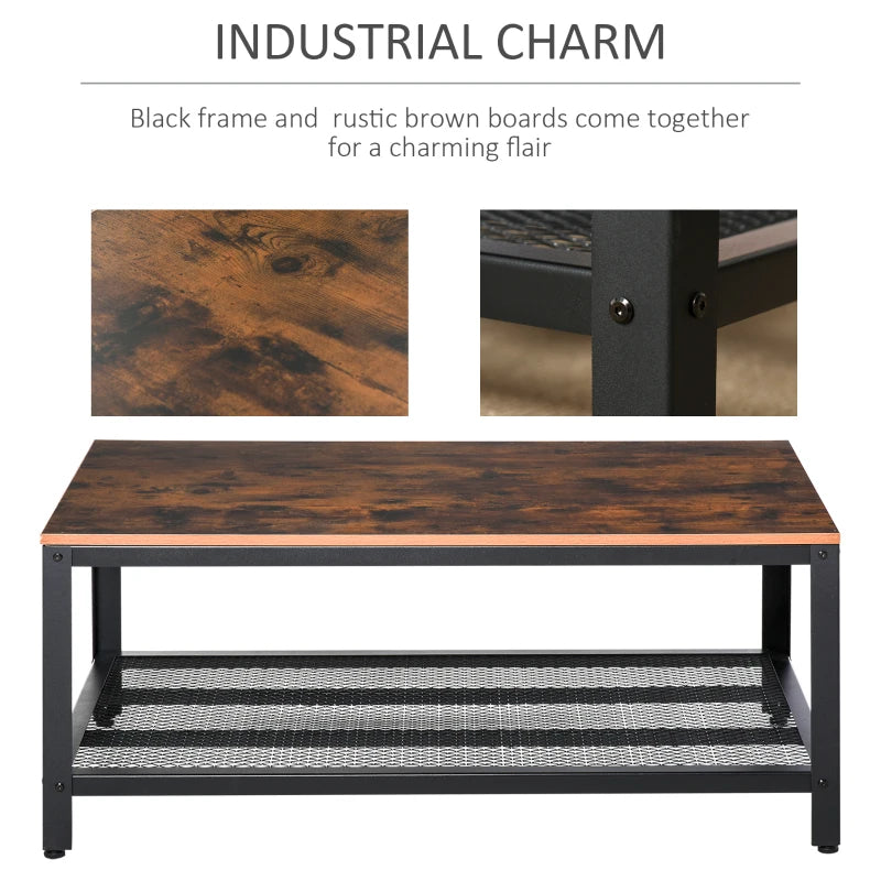 Industrial Black Coffee Table with Storage Shelf - 106 x 60 x 45cm