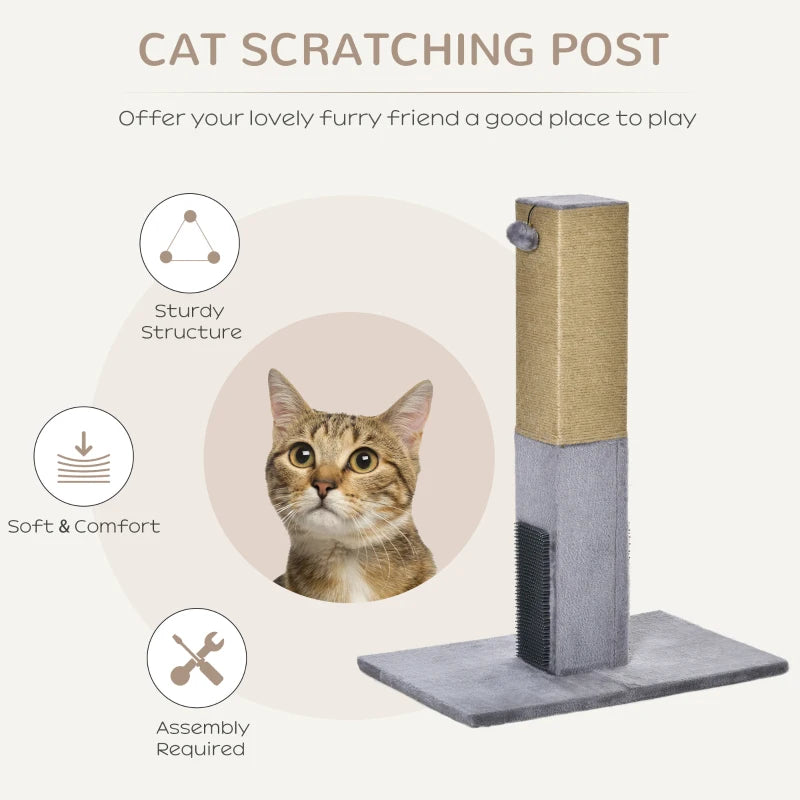 Grey Cat Tree Scratching Post with Dangling Toy