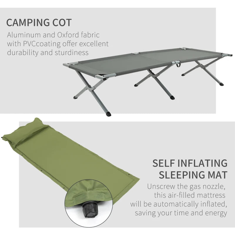 Portable Camping Tent Cot with Self-Inflating Air Mattress - Blue