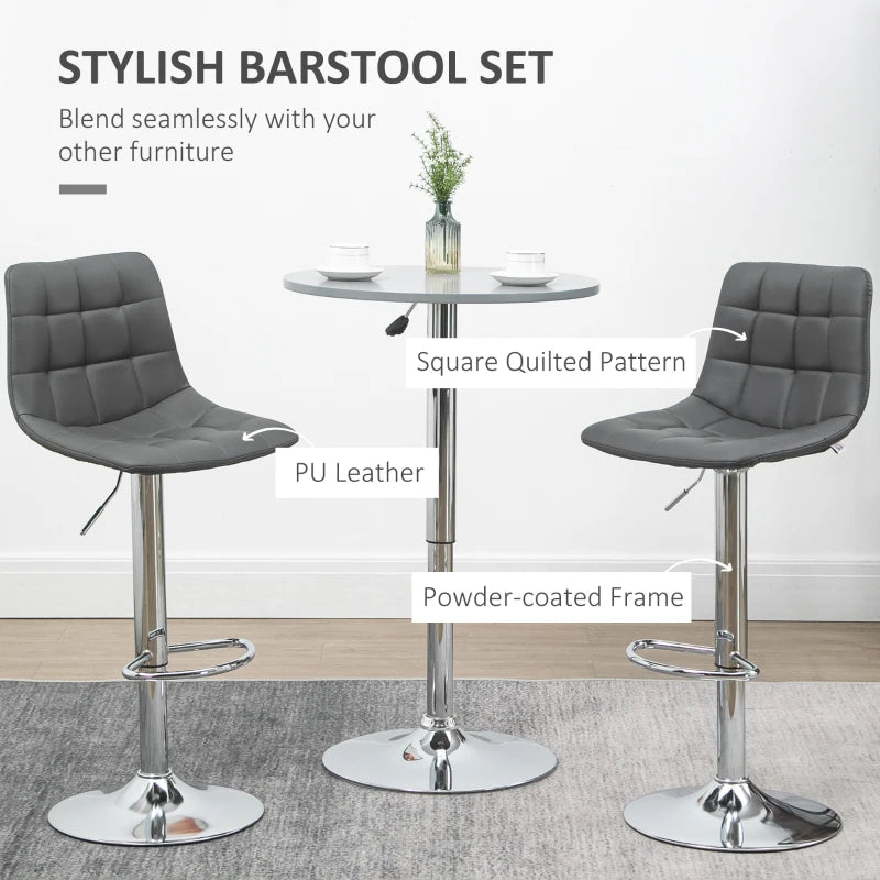 Grey Swivel Barstools Set of 2, Adjustable PU Leather Upholstered Chairs