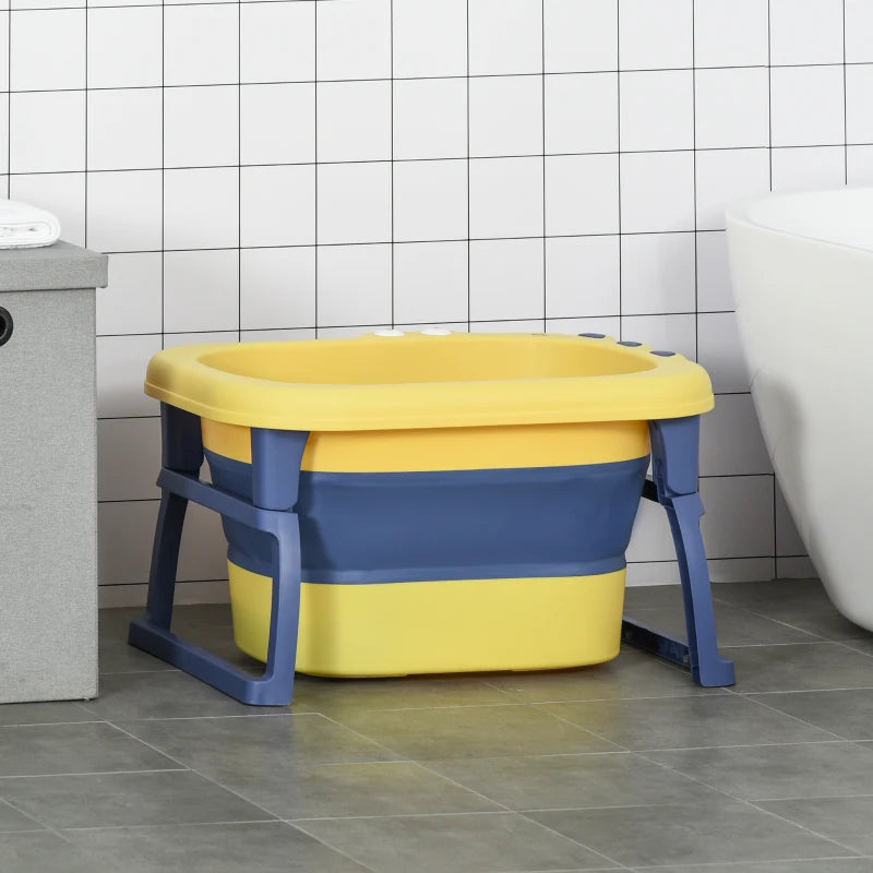 Yellow Collapsible Baby Bathtub with Stool Seat - 0-6 Years