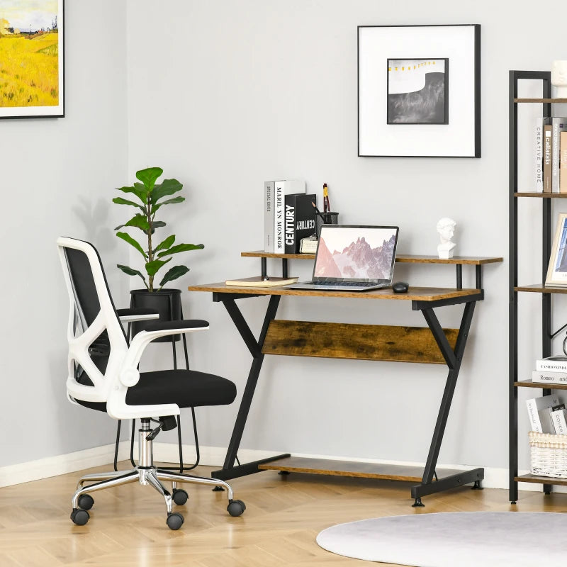 Rustic Brown Compact Computer Desk with Storage & Monitor Stand