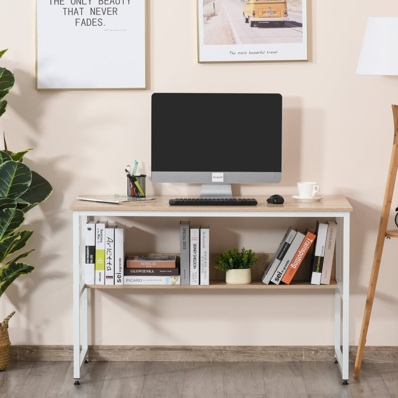 Oak Computer Desk with Storage Shelf, 120 x 60cm, Metal Frame