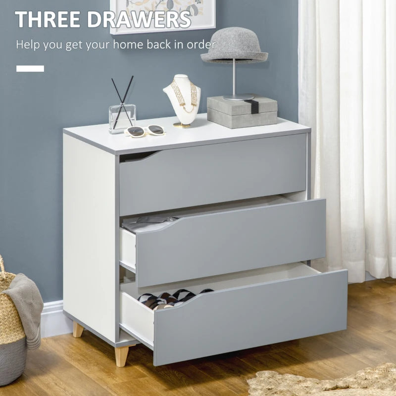 Grey 3-Drawer Storage Cabinet with Pine Wood Legs, 75x42x75cm