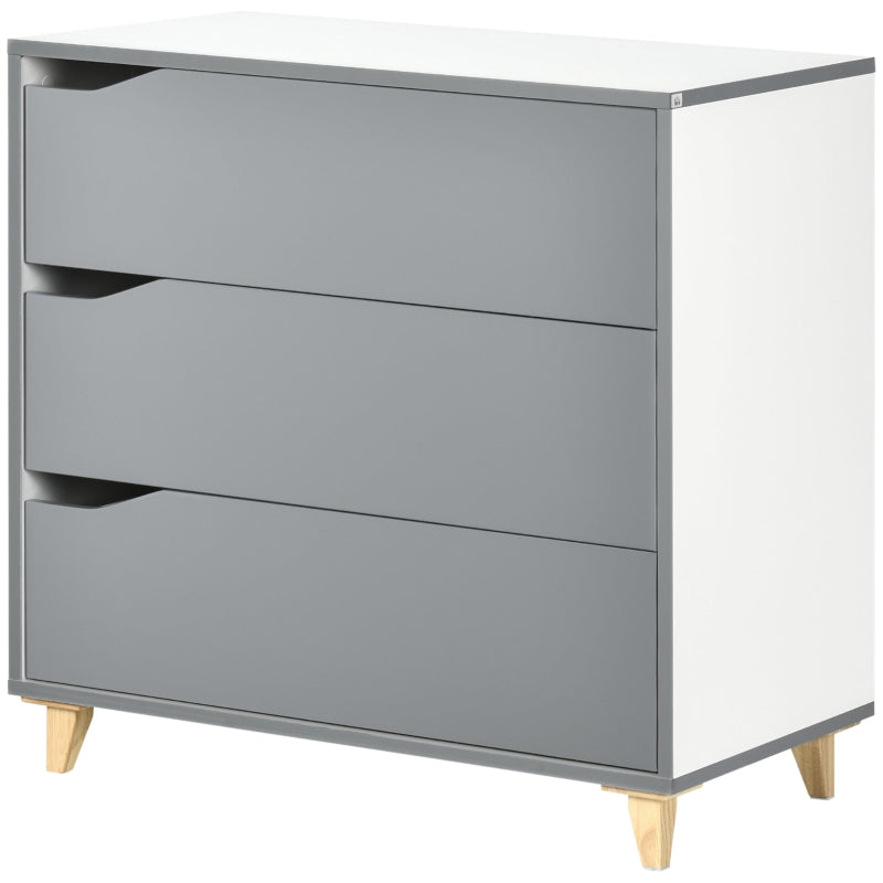 Grey 3-Drawer Storage Cabinet with Pine Wood Legs, 75x42x75cm