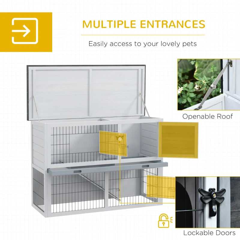 Grey 2-Tier Wooden Small Animal House with Openable Roof, 108 x 45 x 78 cm