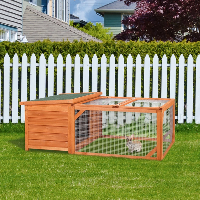 Orange Outdoor Small Animal Hutch with Run and Openable Roof 125.5 x 100 x 49cm