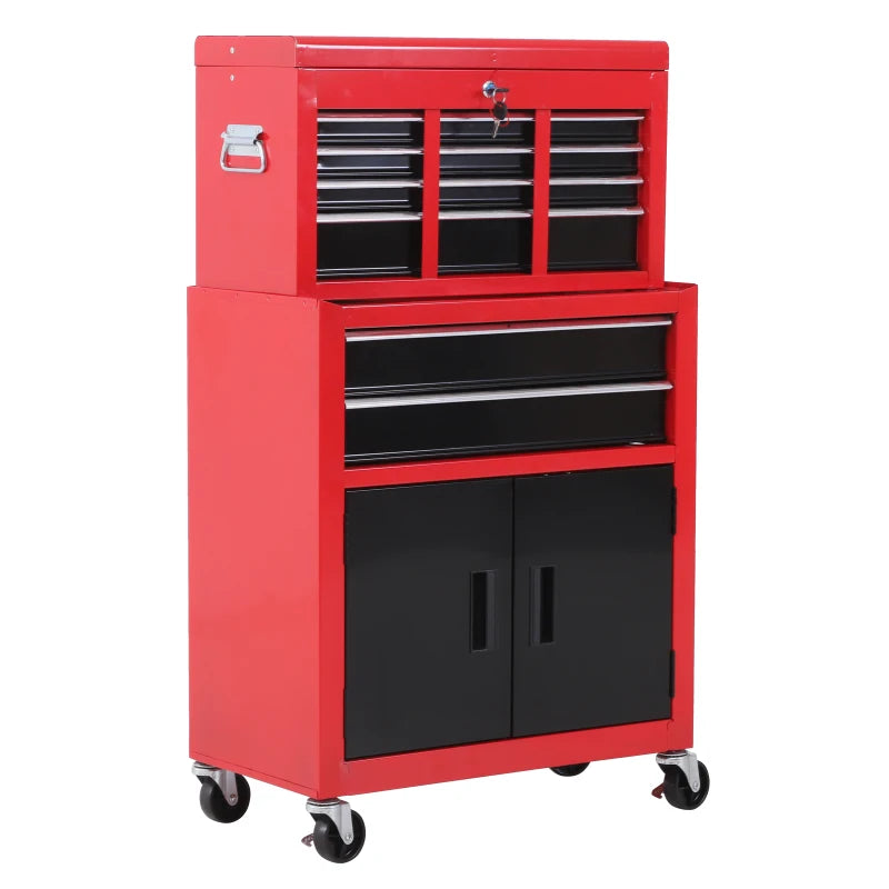 Red Metal Tool Cabinet with 6 Drawers and Pegboard, 61.6 x 33 x 108cm