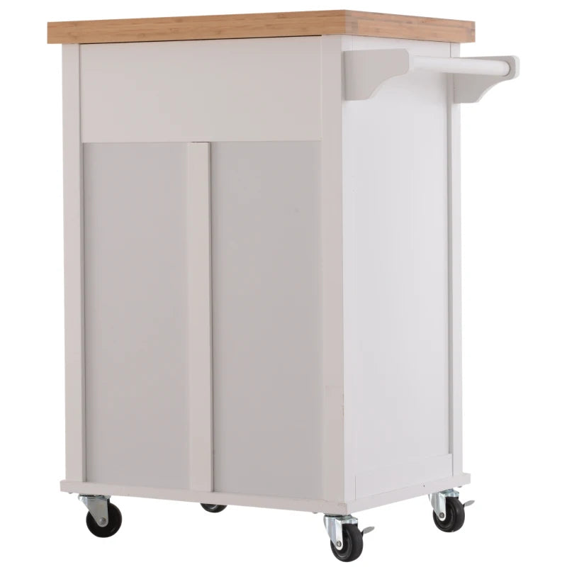 White Kitchen Storage Trolley with Drawer and Cupboard