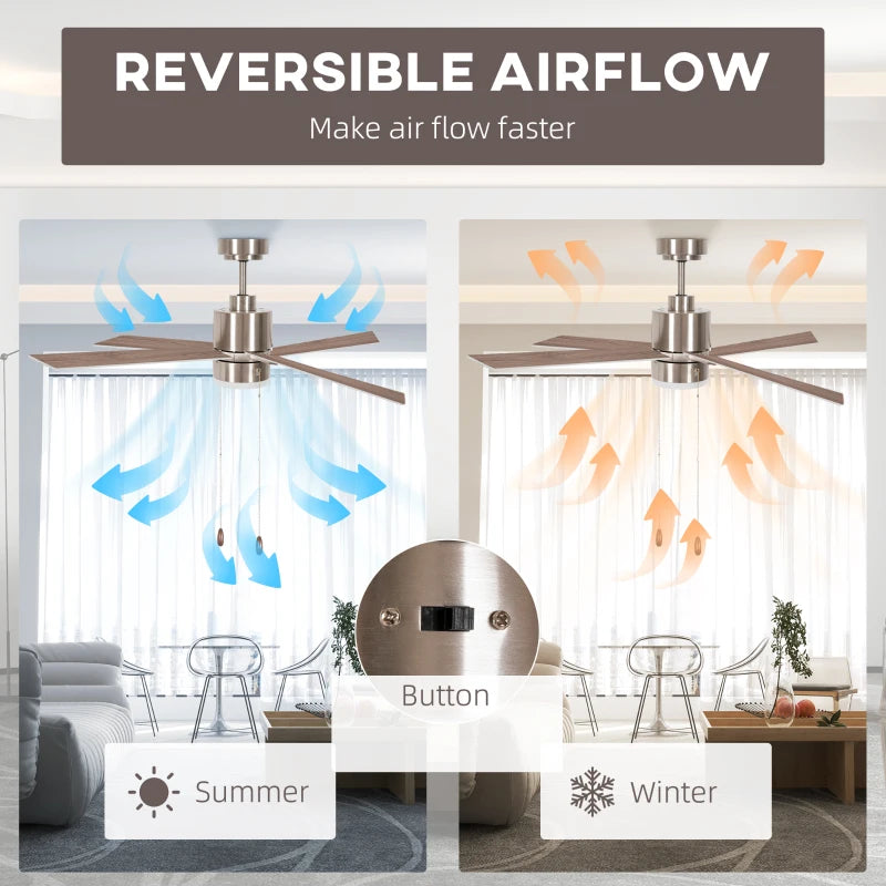 Silver & Natural Tone LED Ceiling Fan with Reversible Blades