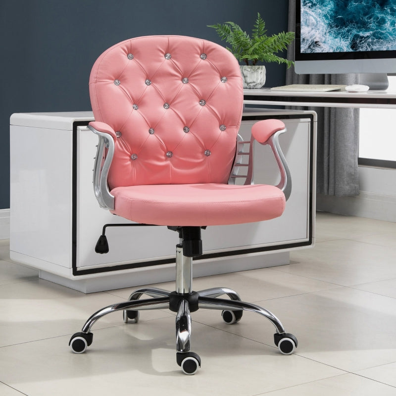 Vinsetto Pink Ergonomic Office Chair with Swivel Base & Castor Wheels