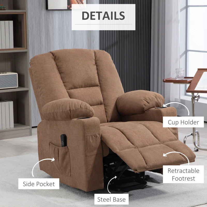 Brown Fabric Upholstered Elderly Lift Chair with Remote Control