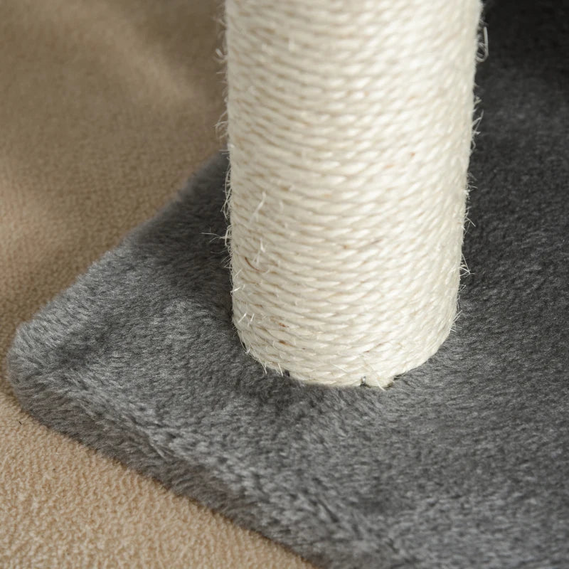 Grey Cat Tree with Rotating Top Bar, Scratching Post, Tunnel & Balls