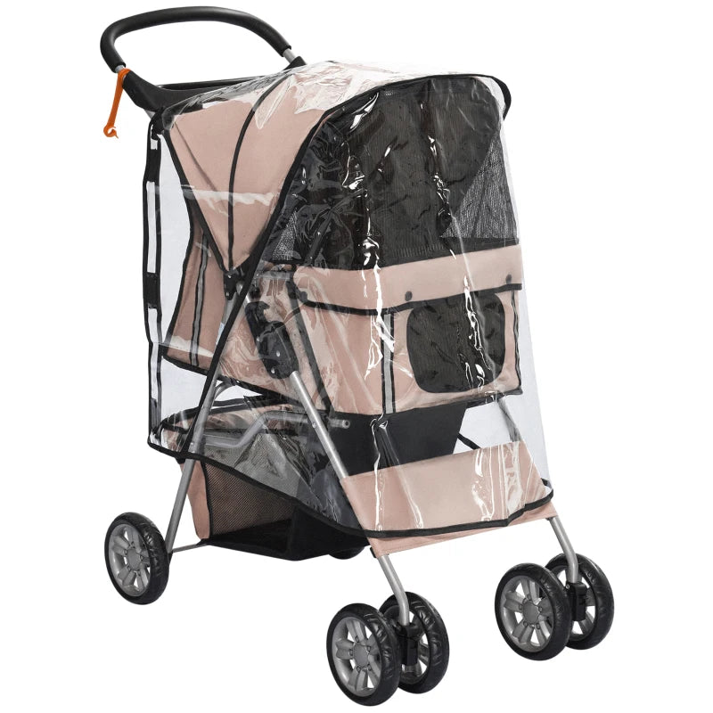 Brown Dog Stroller with Rain Cover for Small Dogs