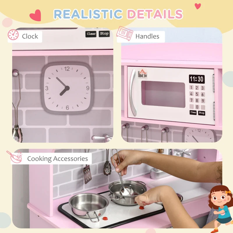 Kids Pink Kitchen Playset with Lights, Sounds, Microwave, Sink & Storage