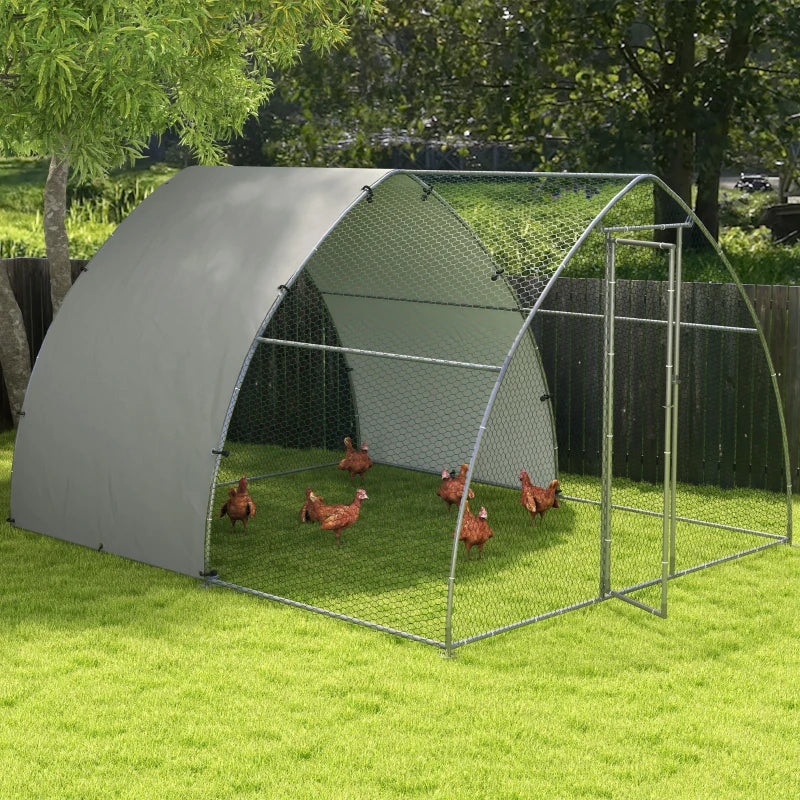 Large Outdoor Galvanised Chicken Coop with Cover - Silver Tone