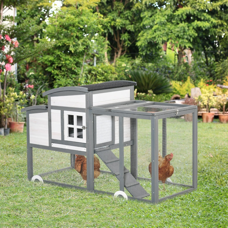 Wooden Chicken Coop with Run and Nesting Box - Outdoor Poultry Cage (Grey) 140 x 67 x 88.5cm