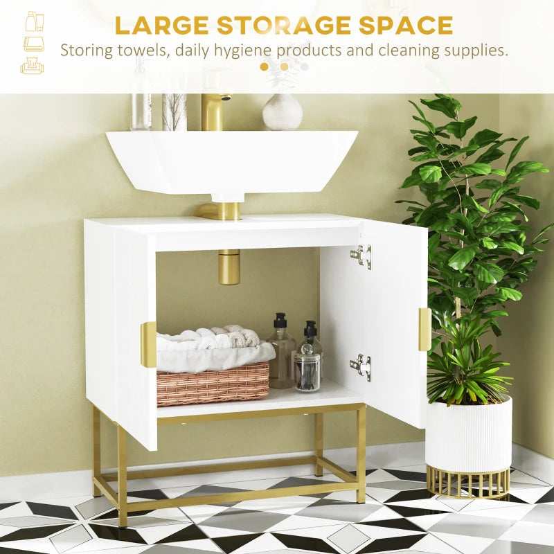 Gold Bathroom Sink Cabinet with 2 Doors and Steel Legs