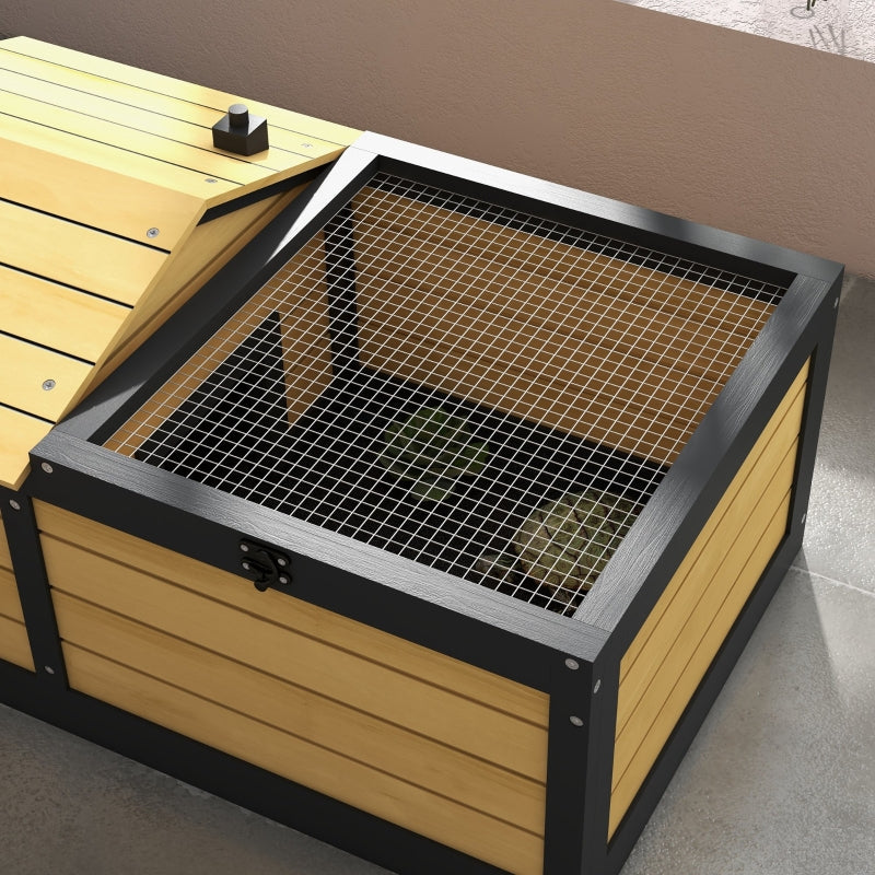 Yellow Wooden Tortoise Shelter with Hide Den and Run