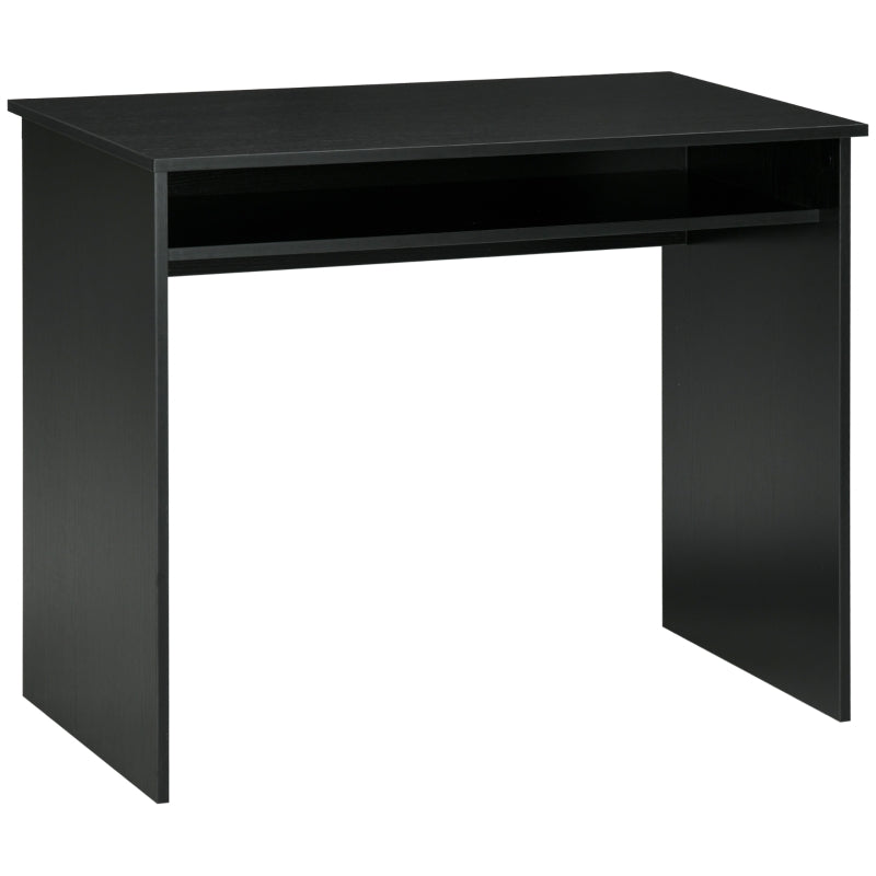 Black Wood Grain Small Home Office Desk with Storage Shelf, 90 x 50cm