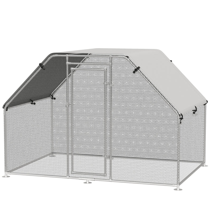 Large Metal Chicken Coop Run Cage with Cover - Outdoor, 280x190x195 cm, Grey