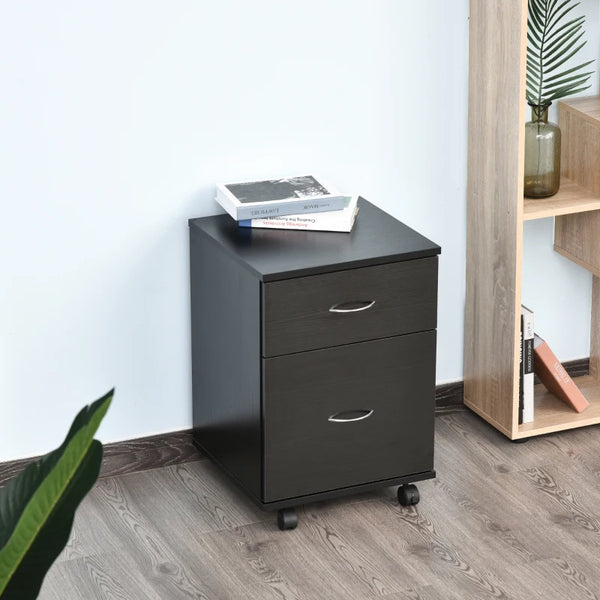 Black 2-Drawer Mobile Filing Cabinet for Home Office