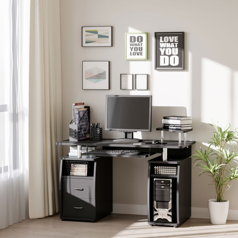 Black Computer Desk with Keyboard Tray and Drawers